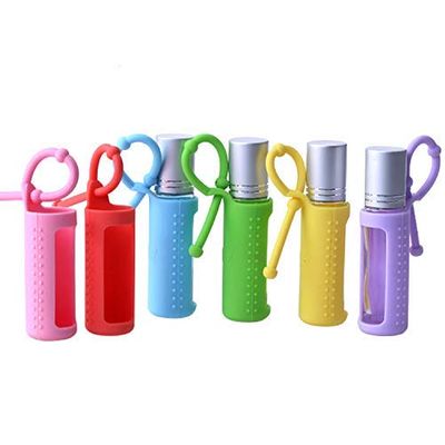 6pcs 5ml 10ml 15ml Silicone Roller Bottle Holder Sleeve,Essential Oil Carrying Case Colorful Travel Protective Cover with Hanging Rope Essential Oil Holder Accessories (10ml(1/3oz))
