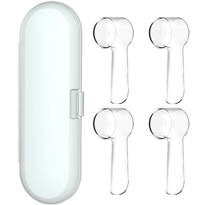 Electric Toothbrush Travel Case for Oral-B Toothbrushes - 4 Pcs Toothbrush Head Covers Compatible with Oral B Electric Toothbrush Heads (White)