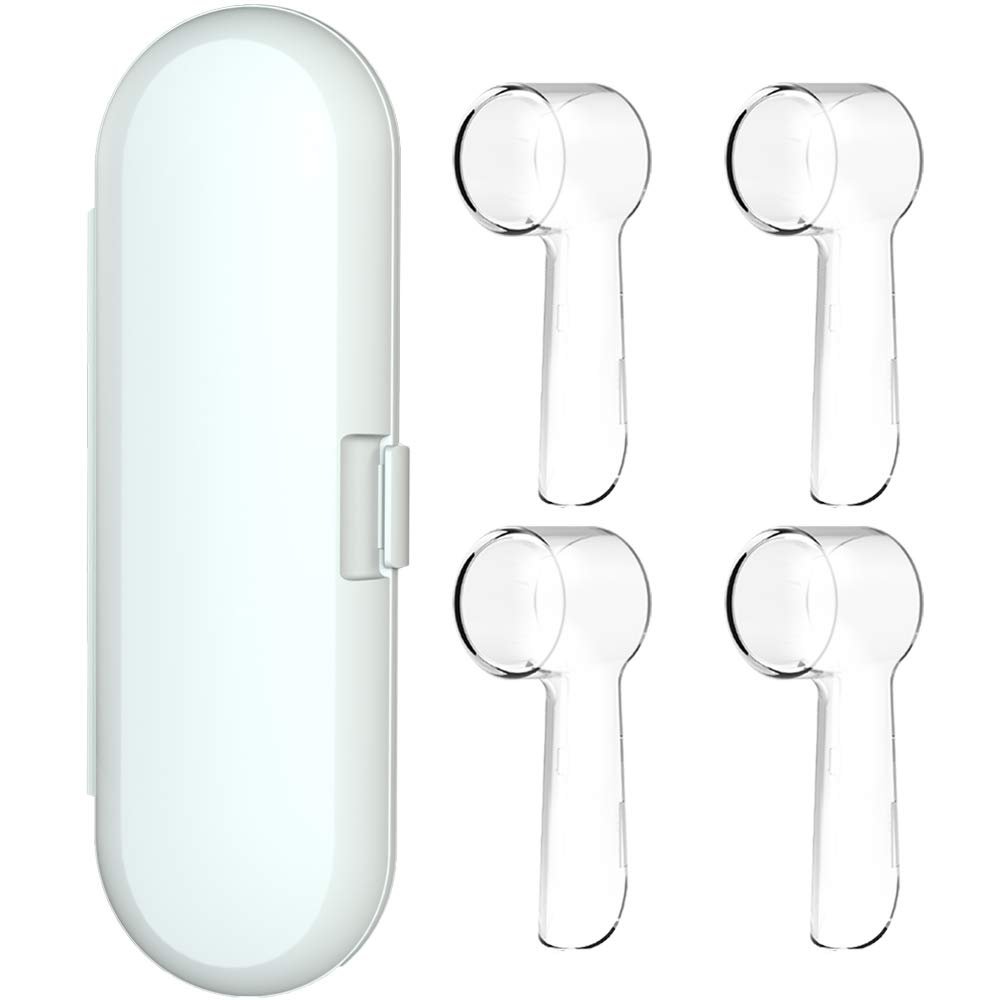 Electric Toothbrush Travel Case for Oral-B Toothbrushes - 4 Pcs Toothbrush Head Covers Compatible with Oral B Electric Toothbrush Heads (White)