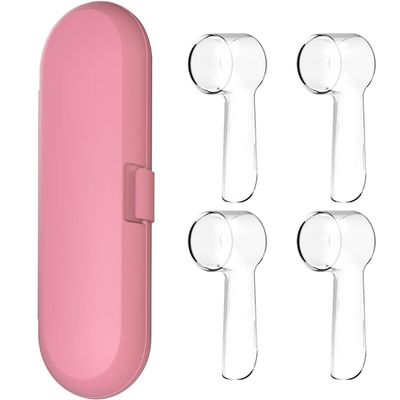 Electric Toothbrush Travel Case for Oral-B Toothbrushes - 4 Pcs Toothbrush Head Covers Compatible with Oral B Electric Toothbrush Heads (Pink)