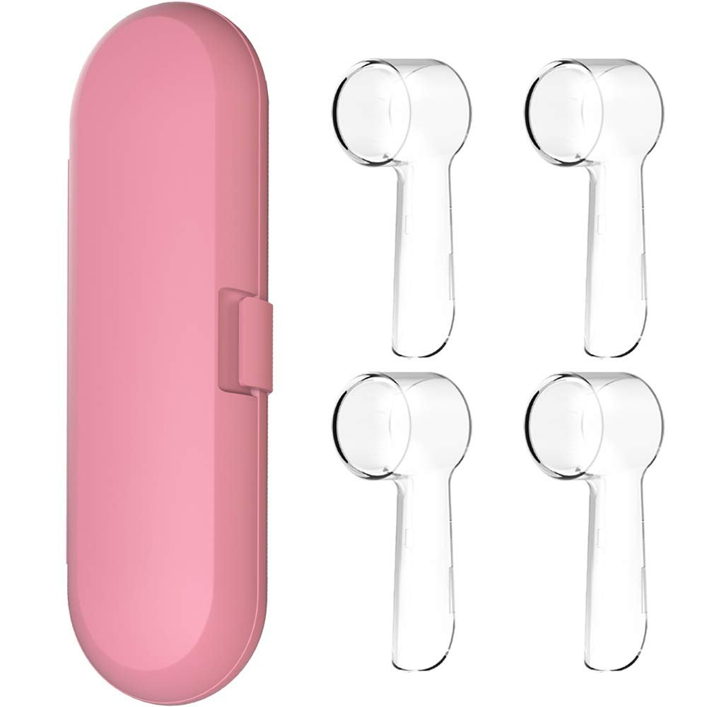 Electric Toothbrush Travel Case for Oral-B Toothbrushes - 4 Pcs Toothbrush Head Covers Compatible with Oral B Electric Toothbrush Heads (Pink)