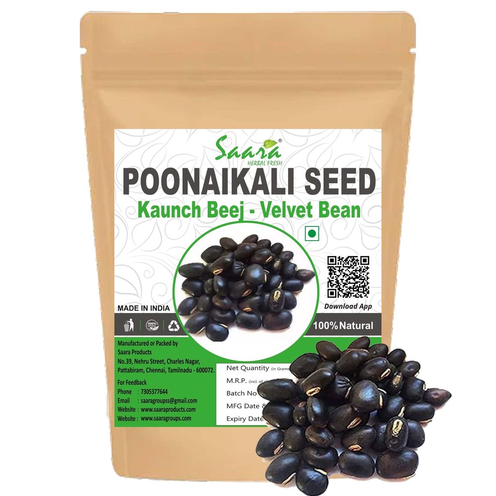 Saara HERBAL FRESH Poonaikali Seed Black, 50 g Mucuna pruriens | Kala Kaunch | Poonaikali | Kapikachhu | Black Velvet Bean, 50g