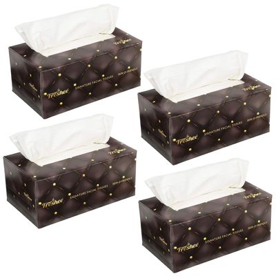 Freshee 200 Pulls 2 Ply Signature Facial Tissue Paper Box Pack Of 4, Hygienic Fresh Skin Friendly Water Dissolvable Disposable Dry Tissue Made With 100% Virgin Fibre