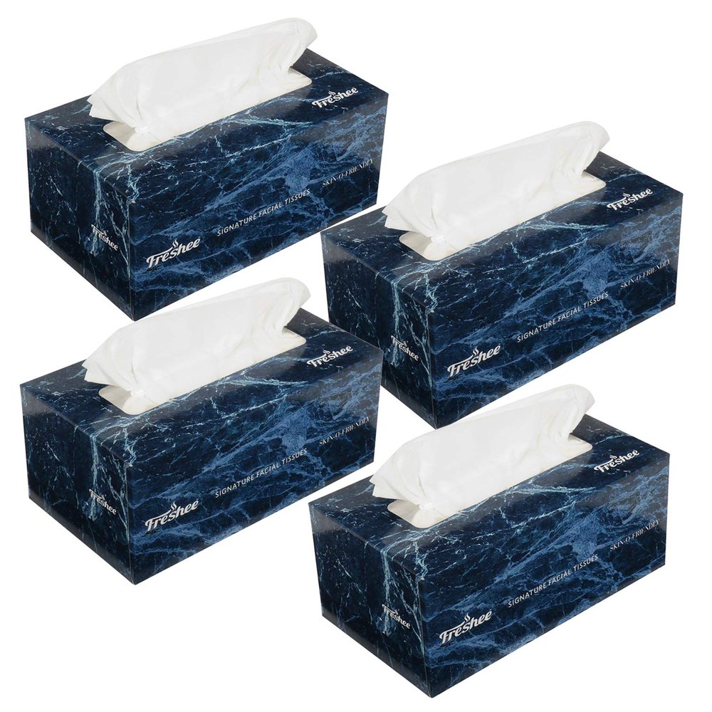 Freshee 100 Pulls 2 Ply Signature Car Tissue Paper Box Pack Of 4, Hygienic Fresh Skin Friendly Water Dissolvable Disposable Dry Tissue Made With 100% Virgin Fibre