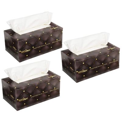 Freshee 200 Pulls 2 Ply Signature Facial Tissue Paper Box Pack Of 3, Hygienic Fresh Skin Friendly Water Dissolvable Disposable Dry Tissue Made With 100% Virgin Fibre