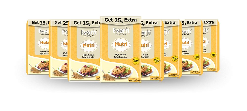 Everin Nutri High Protein and Healthy Gluten Free Soya Granules Combo Pack of 8 (200g Each)