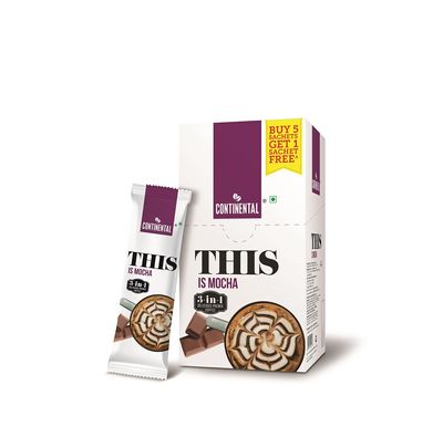 Continental THIS Mocha Instant Coffee Powder | 132g (6 Sachets, 22g per each) | 3In1 Instant Premix Flavoured Coffee | Smooth Flavour and Rich Taste | Just Add Hot Water | Cafe Like Coffee