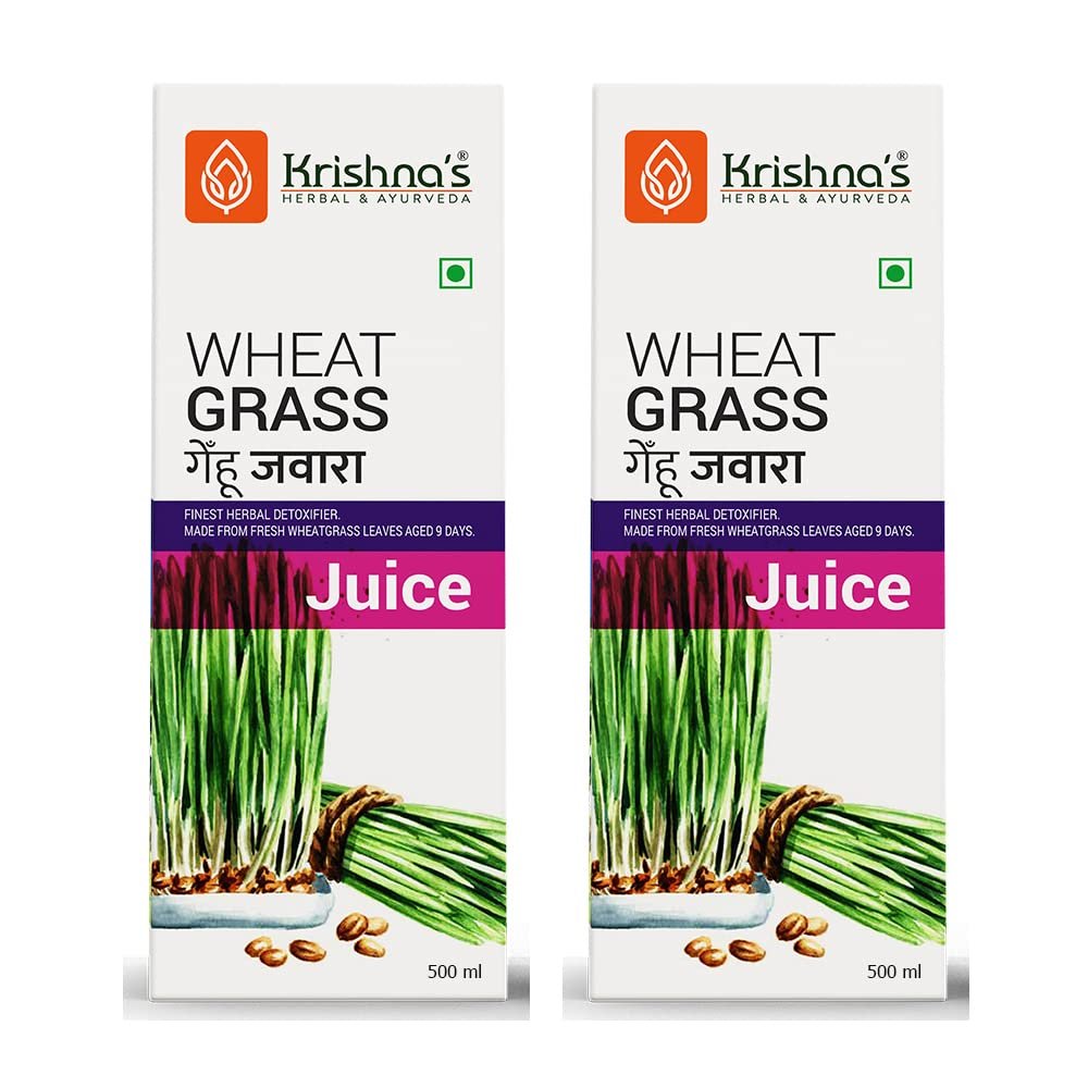 KRISHNA'S HERBAL & AYURVEDA Wheatgrass Juice, Wheat Grass Juice 9Th Day Picked Wheatgrass Leaves, Pure, Natural And 100% Ayurvedic Juice -500 Ml (Pack Of 2)