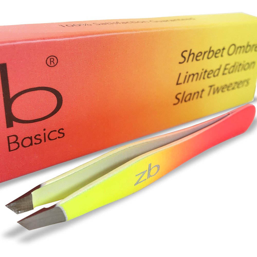 Zizzili Basics Tweezers - Limited Edition Sherbet Ombre Slant Tip - Best Tweezer for Eyebrow, Facial Hair Removal and your Precision Needs - The Perfect Gift!