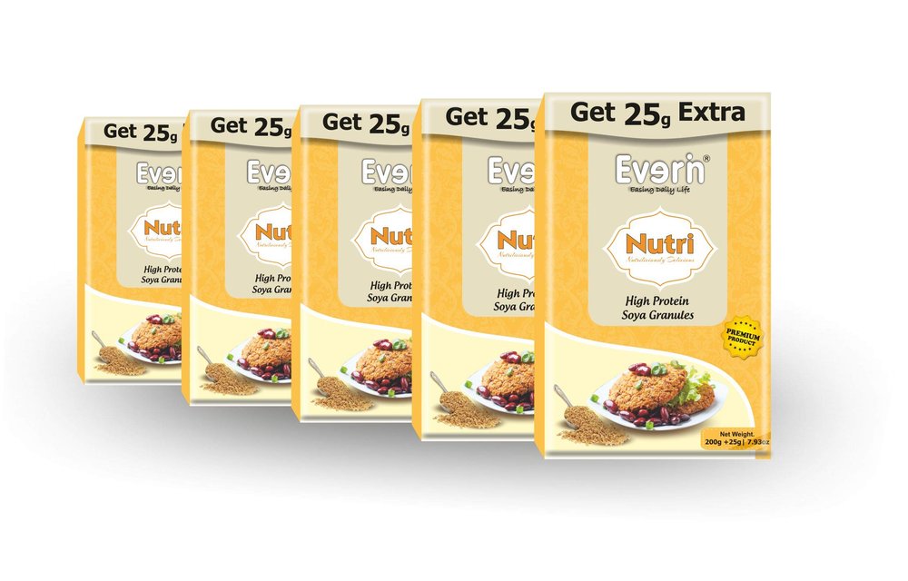 Everin Nutri High Protein and Healthy Gluten Free Soya Granules Combo Pack of 5 (200g Each)