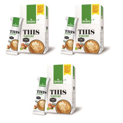 Continental This Hazelnut 3 In 1 Premix Flavoured Coffee Powder 132Gram Box(22G*6 Sachets)(Pack Of 3)