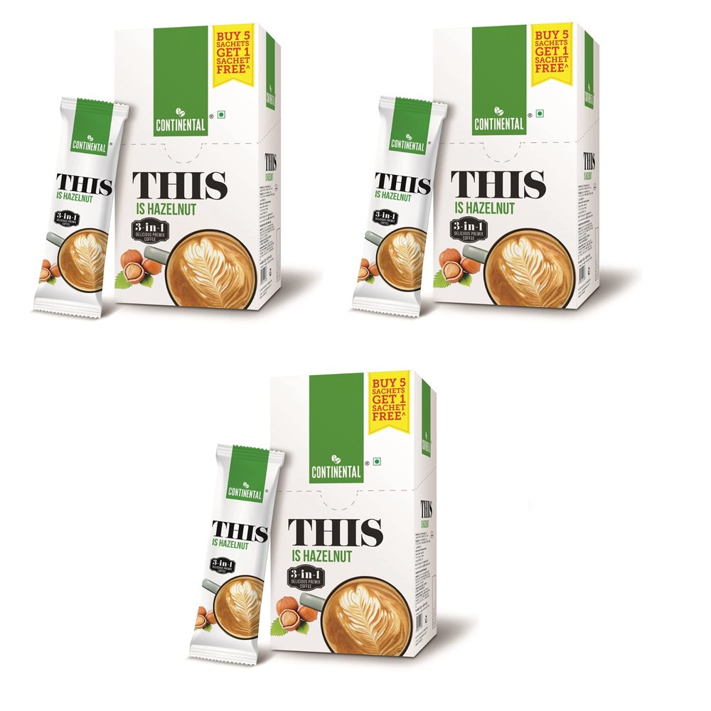 Continental This Hazelnut 3 In 1 Premix Flavoured Coffee Powder 132Gram Box(22G*6 Sachets)(Pack Of 3)