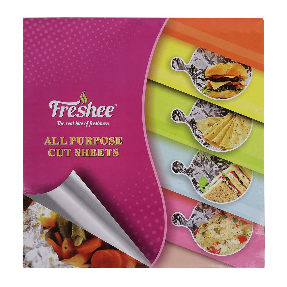 Freshee 200 Pre-Cut Roti Wrapping Aluminium Foil Sheets, Pack of 4 x 50 Sheets Each 220 x 250mm Silver Foil Sheets