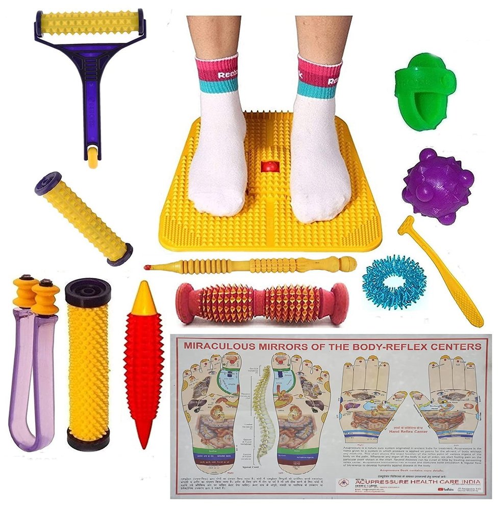 ACi Acupressure Health Care India Power Mat Kit with Magnets n Pyramids for Pain Relief and Total Kit Set (Yellow)
