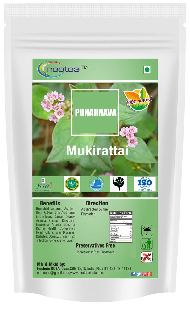 Neotea Neotea Punarnava Powder | Boerhavia Diffusa Root | Kidney Rejuvenation | Liver & Urinary Wellness | Sathi Jadd | Mookirattai Leaves | Pure & Natural | Certified Organic | Punarva Diffusa | INDIA ORGANIC Certified Herbal Supplement 2 Kg