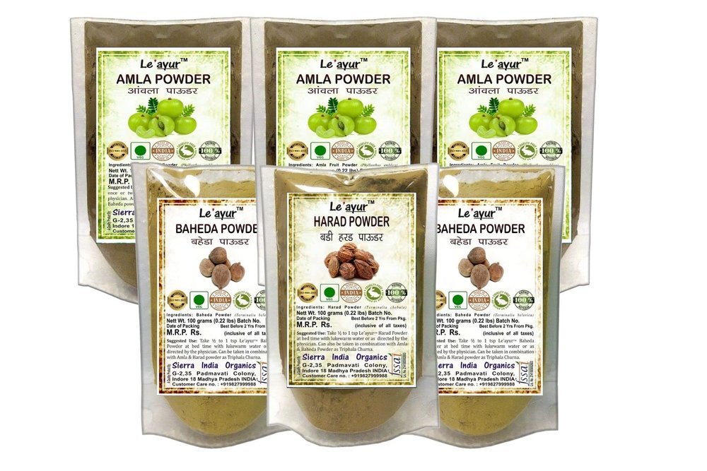 Le'ayur Combo pack of Amla Powder 300 Grams, Baheda Powder 200 Grams, Harad Powder 100 Grams | Total 700 grams