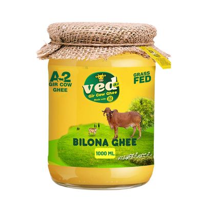Ved A2 Gir Cow Ghee Churned from Traditional Bilona Method | A2 Cow Desi Ghee | Bilona Ghee | 100% Pure Ghee | 1ltr