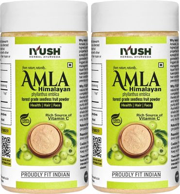 IYUSH Herbal Ayurveda Wild Organic Fresh Amla Powder For Eating|Fresh Amla Powder For Drinking|Fresh Amla Powder For Hair Growth Organic|Fresh Amla Powder For Skin|(Pack Of 2, 100Gm Each)
