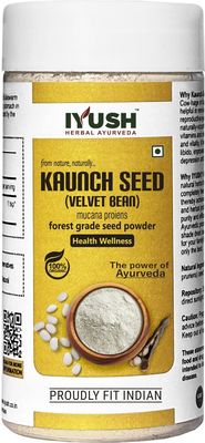 IYUSH Herbal Ayurveda Organic Kaunch Beej Powder | Pure Konch Beej Powder | Mucuna Pruriens Powder | Valvet Beans Seeds Powder | Kaunch Powder | 100gm