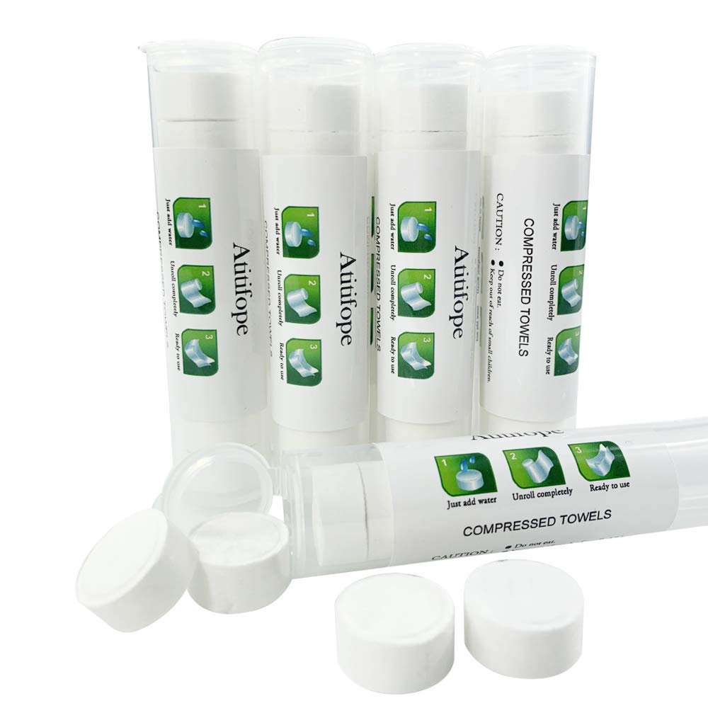 Atitifope Compressed Towels Cleaning Wipes Travel Reusable Washcloths Coin Tissue 50 Pieces with 5 Carrying Cases