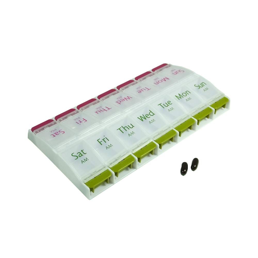 Aktive Life Tablet, Pill, Medicine, Box with Snap Lids 7 Days AM PM Pill Organizer Large Compartments for Bigger Pills Container Cases with Unique Push-Button