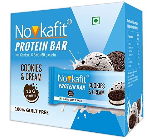 Novkafit Cookies & Cream Protein Bar with 20 g Whey Protein for Energy & Fitness - 6 Bars (60g)