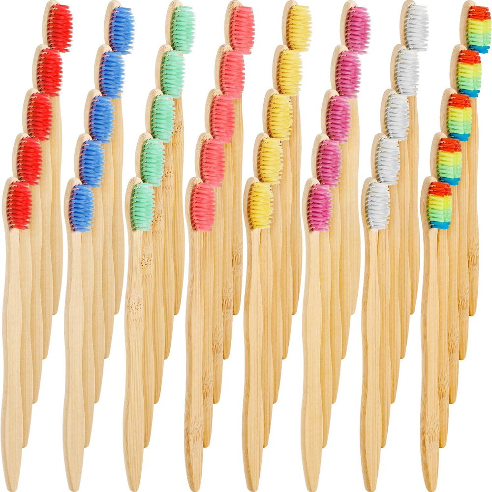 40 Pieces Bamboo Toothbrushes Charcoal Toothbrush Biodegradable Tooth Brush Natural Bamboo Toothbrushes with BPA-free Nylon Bristles (Multi-color)