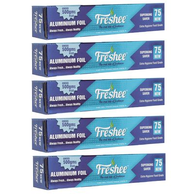 Freshee Aluminium Silver Kitchen Foil Roll 28mtrs, Pack of 5 11 Micron Thick, Food wrap, Disposable, Food Parcel, Fresh Food