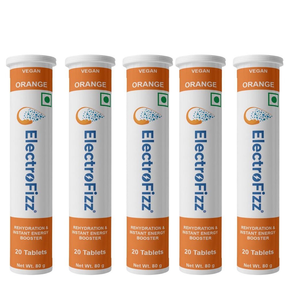 ElectroFizz Electrolyte Instant Energy and Hydration Sports Drink -100 Effervescent Tablets (Pack of 5 tubes) (Orange)