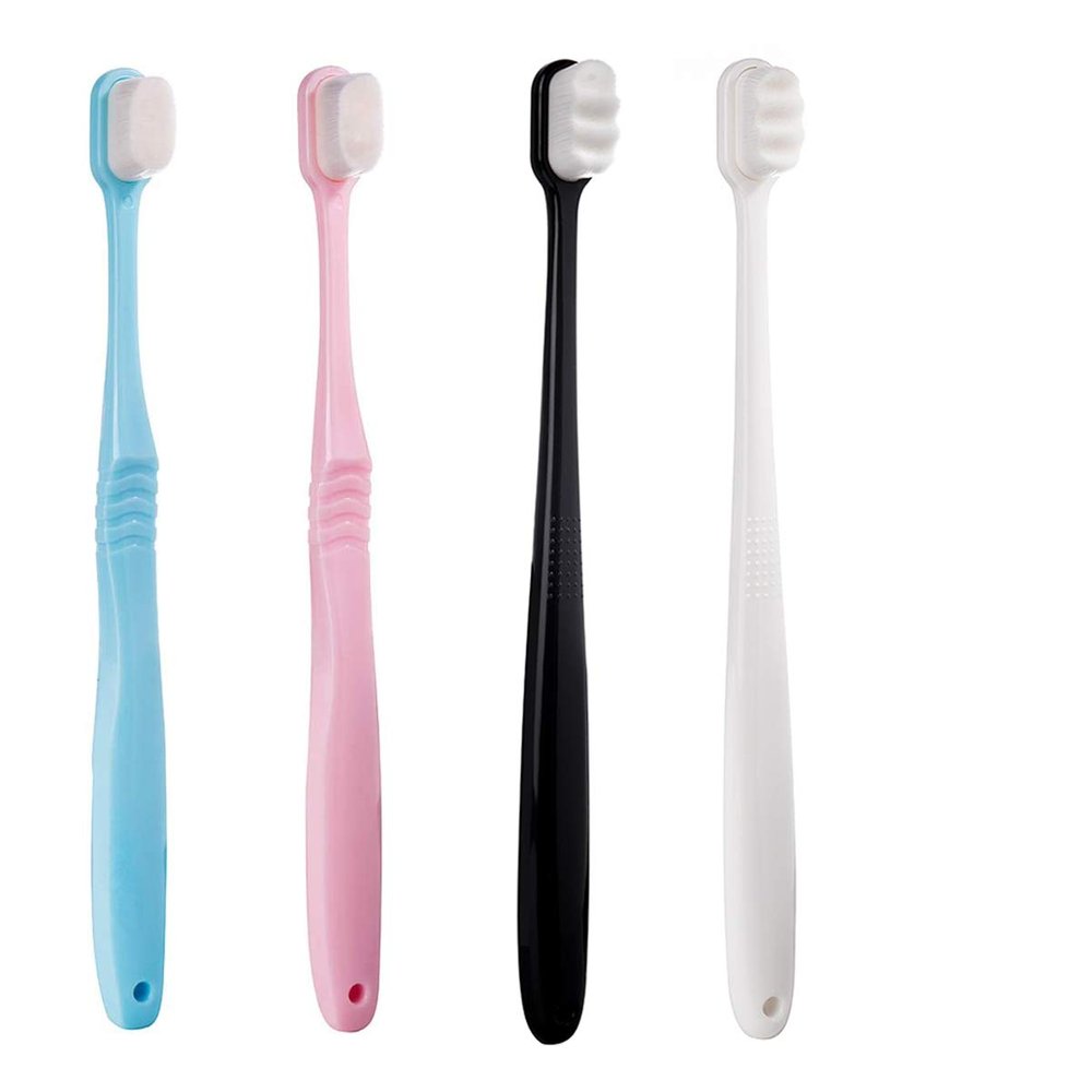 DI QIU REN Extra Soft Toothbrush for Sensitive Gums, 4 Pack (Blue, Pink, Black, White)