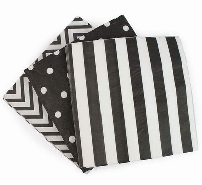 Paper Napkins White Black, Decorative Dinner Luncheon Napkins for Party Events 60count, Folded 6.5 x 6.5, Unfolded 13 x 13