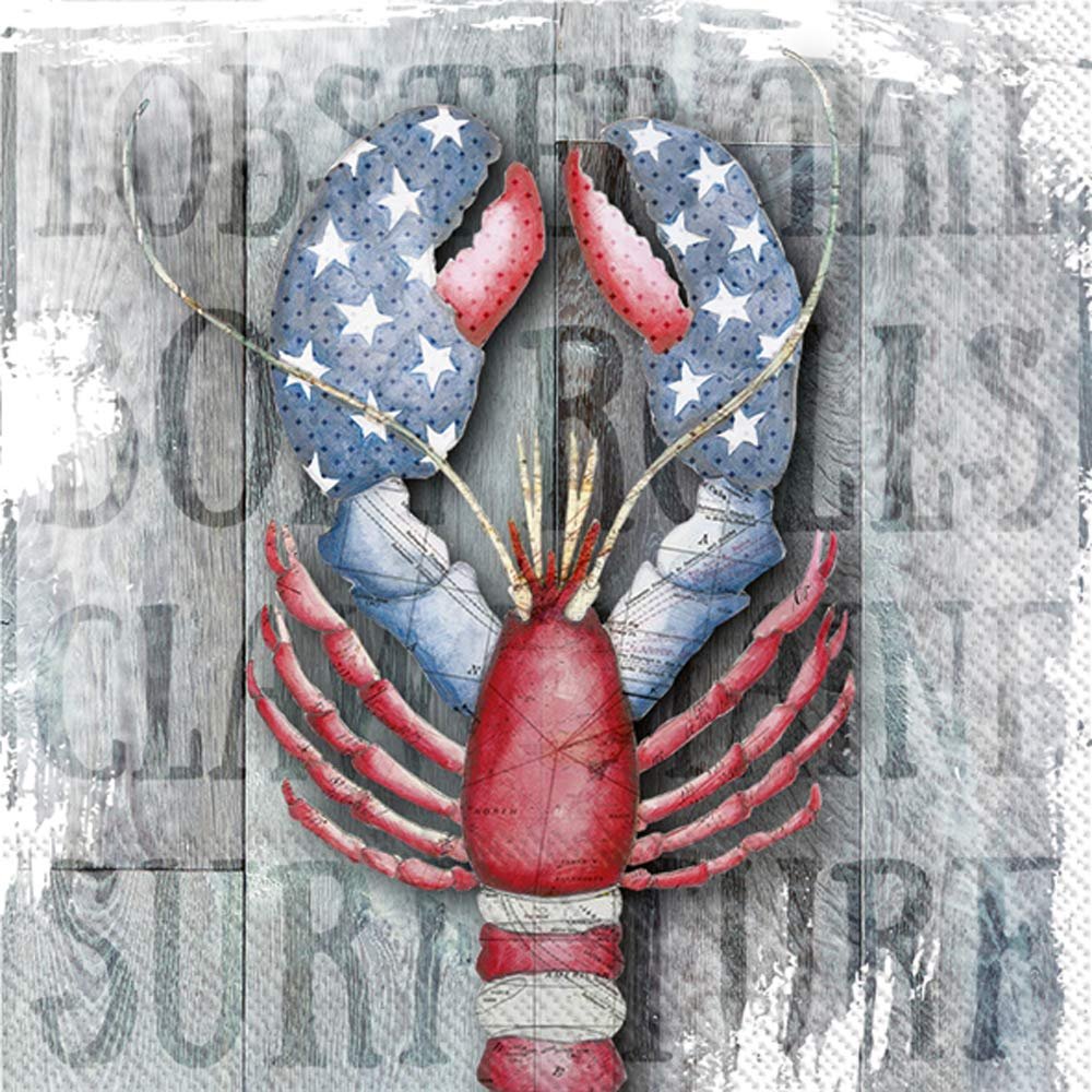 Boston International C865400 IHR 3-Ply 20-Count Cocktail Beverage Paper Napkins, 5 x 5-Inches, Seaside Lobster