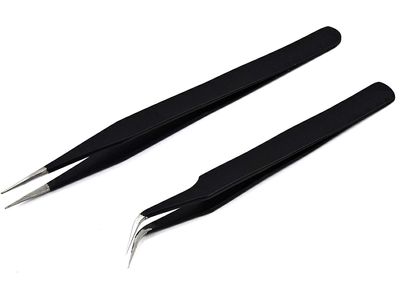 Axtella ESD Non-Magnetic Stainless Steel Tweezers For Mobile, Gadget Repairing, Personal Care- Straight and Curved (Set of 2)