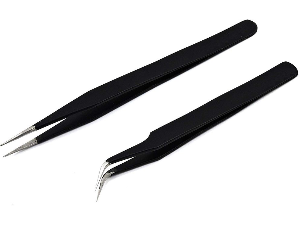 Axtella ESD Non-Magnetic Stainless Steel Tweezers For Mobile, Gadget Repairing, Personal Care- Straight and Curved (Set of 2)
