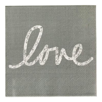 Gray Paper Luncheon Napkin - Love, Script - 13" x 13" - 20 Count Box - Restaurantware