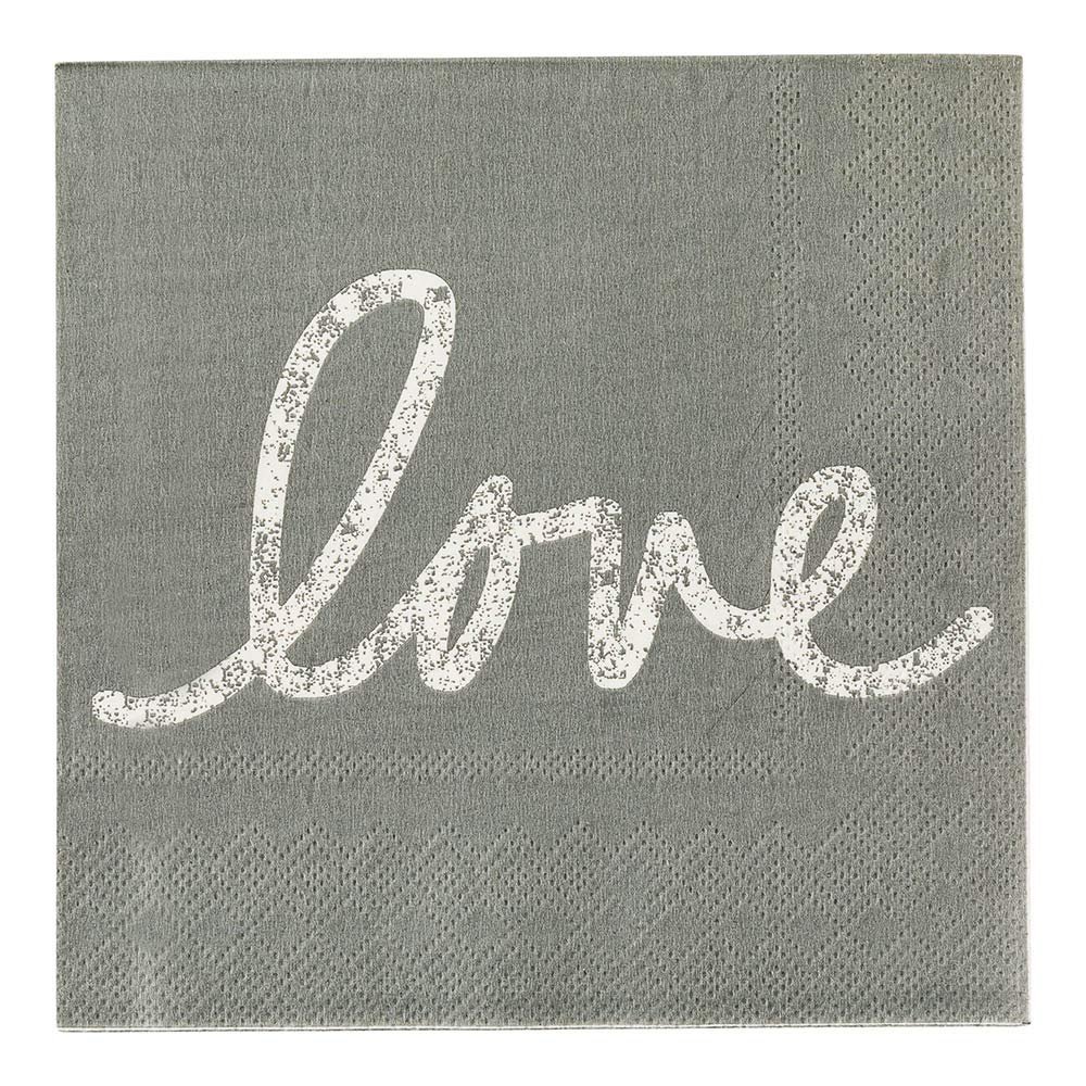 Gray Paper Luncheon Napkin - Love, Script - 13" x 13" - 20 Count Box - Restaurantware