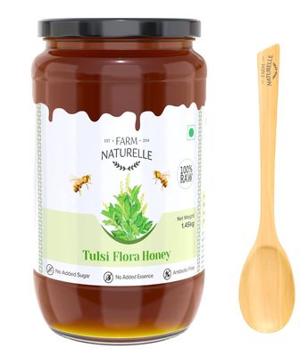 Farm Naturelle Raw Tulsi Honey 1500g| Glass Bottle | 100% Pure Unprocessed & Natural Honey | Ayurvedic & Rich in Vitamins and Minerals | Helps Boost Immunity