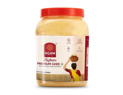 UGAM Buffalo's Ghee for Natural Authentic Flavor- 1L Tin- Grass-Fed, 100% Pure, Nutritious, Healthy Cooking Essential for Indian and Fusion Recipes- Keto-Friendly, Gluten-Free
