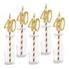 40th Birthday Paper Straw Decor, 24-Pack Real Gold Glitter Cut-Out Numbers Happy 40 Years Party Decorative Straws view 1