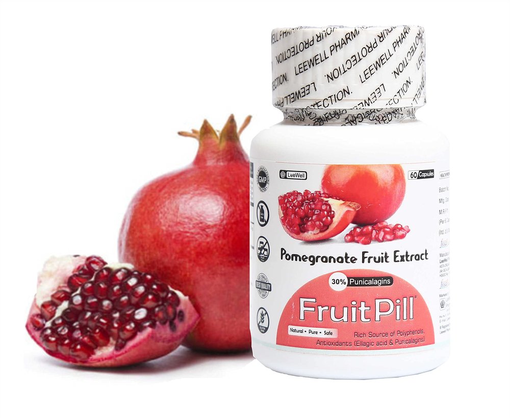 FruitPill Pomegranate Fruit Extract 500mg with 30% Punicalagin & Ellagic acid | Advanced Antioxidant, Natural Multivitamins, DNA Protection, Skin Care, Hair, Blood circulation, Cardiovascular Health Support - 60 capsules
