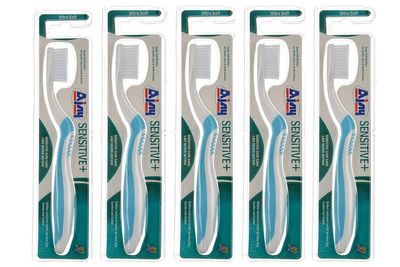 Ajay Toothbrush Sensitive+ Manual Toothbrush (Pack Of 10), Adult, White-Blue