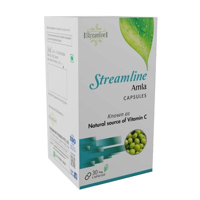 Streamline Amla Capsules, Vitamin C Supplement for Immune Support, Restores Skin Glow, Tightens Wrinkles, Supplement for Oxidative Stress, Digestion & Detoxification Support, 500mg, 30 Cap