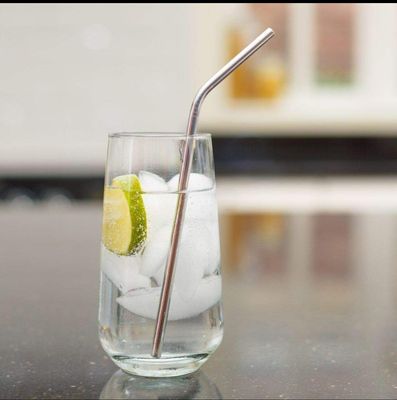DeoDap Set of 4 Stainless Steel Straws & Brush (4 Bent Straws, 1 Brush)