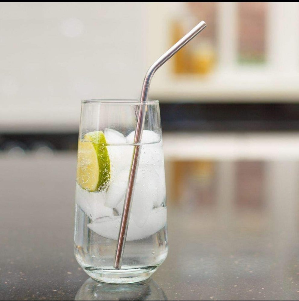 DeoDap Set of 4 Stainless Steel Straws & Brush (4 Bent Straws, 1 Brush)