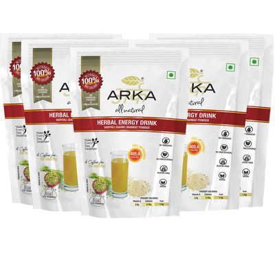 Arka All Natural 5 Pk Herbal Energy Drink Health & Nutritional Caffeine & Preservative Free Instant Powdered Mix - 215 gm Each