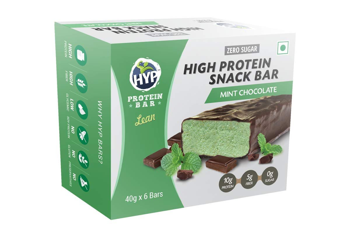 HYP- Lean Sugar-Free Protein Bar Mint Chocolate (6x40g) | 10g Protein per Bar | High Fiber | Low Net Carb | Contains Whey Protein | Protein Snacks with No Soy Protein | Gluten Free Protein Bars