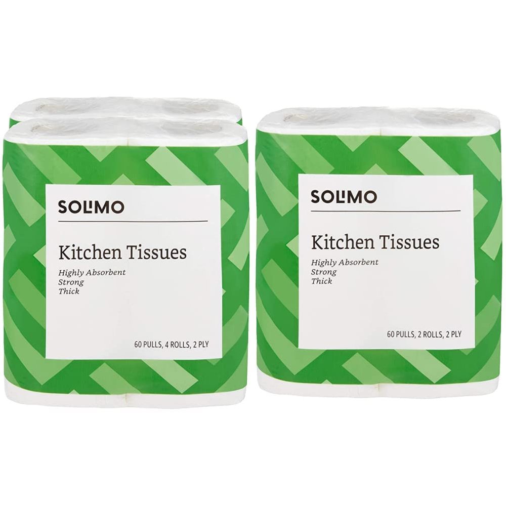 Amazon Brand - Solimo 2 Ply Kitchen Tissue Paper Rolls - 4 Pack (60 Pulls Each) & 2 Pack (60 Pulls Each)