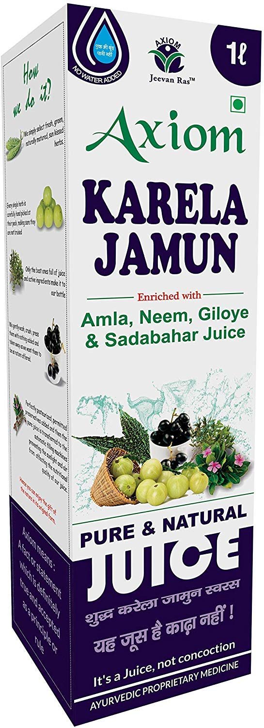 Axiom Karela Jamun Juice | Enriched with Neem, Karela, Jamun & Giloye | Helps to Maintain Blood Sugar Levels|Enhance Digestive System -1L (Pack of 4)
