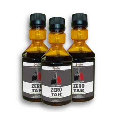 Hindrishi Ayurveda Zero Tar Syrup for Lungs Detox Herbal Supplement with Natural Plant Extracts - Removes Tar from Lungs and Liver Due to Air Pollution & Smoke Regular Variant Set of 3