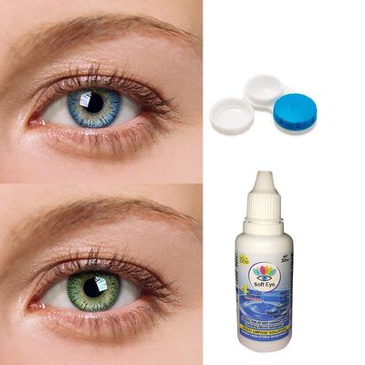 2 Pair Monthly Colored Contact Lenses Zero Power with 30 ml Solution (Green- Blue)